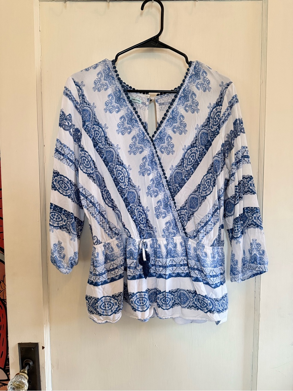 Maurices Blue & White Printed Wrap Tunic